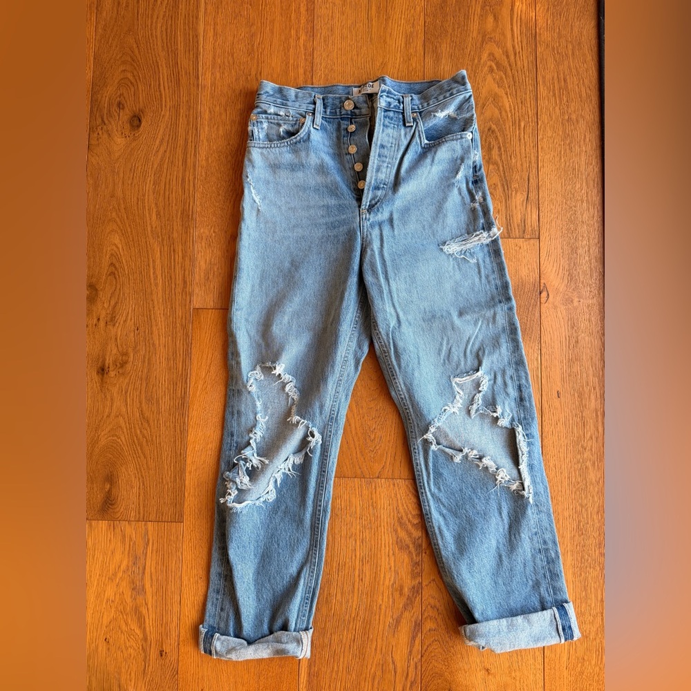 Agolde High Rise Distressed Light Blue Jeans